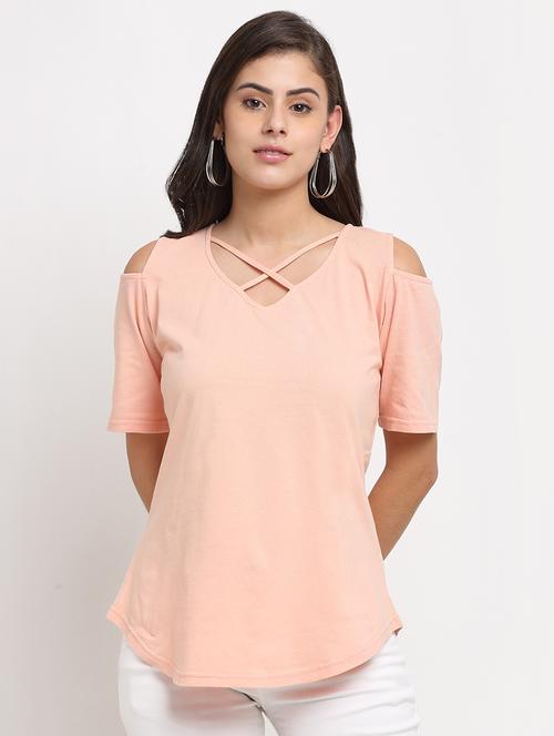 cold shoulder solid top  - 18016786 -  Standard Image - 0