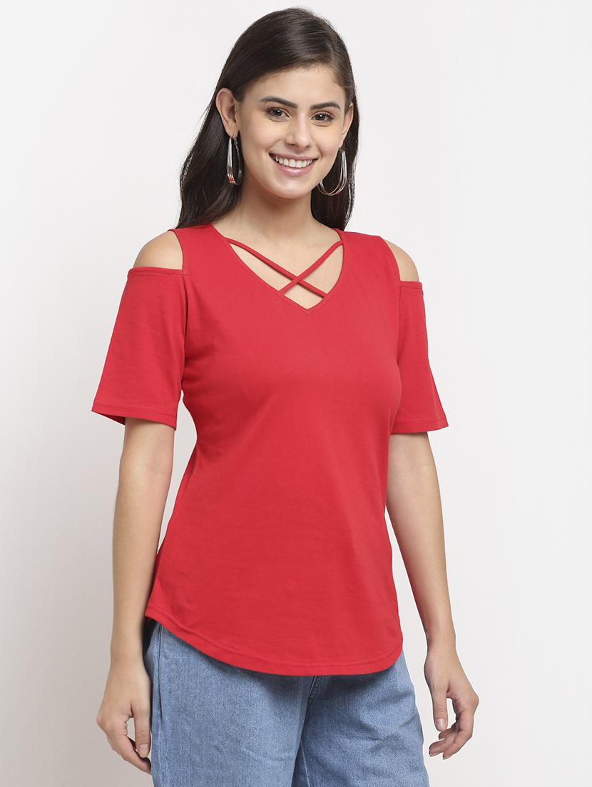 cold shoulder solid top  - 18016787 -  Standard Image - 1