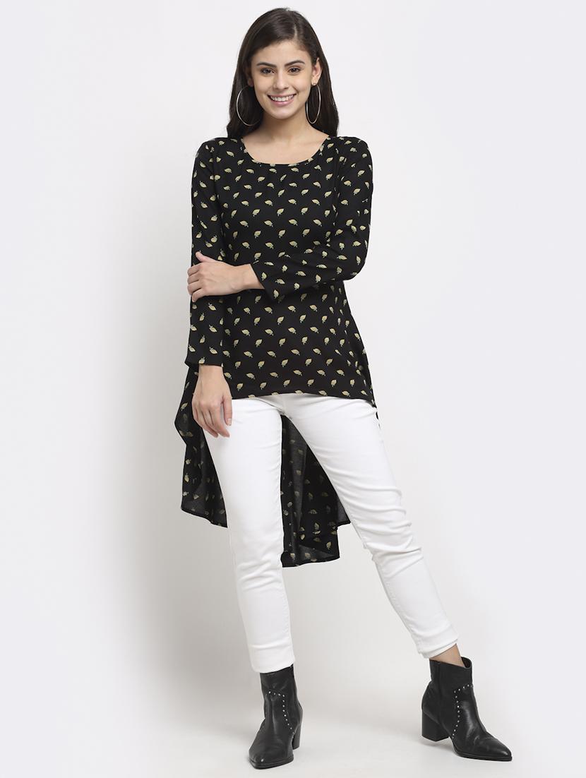 round neck printed high low tunic - 18016788 - Zoom Image - 0
