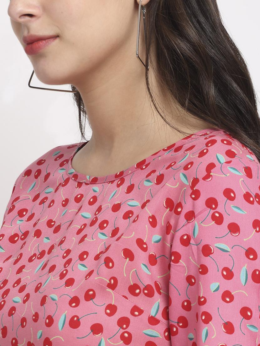 round neck printed high low tunic - 18016789 - Standard Image - 4