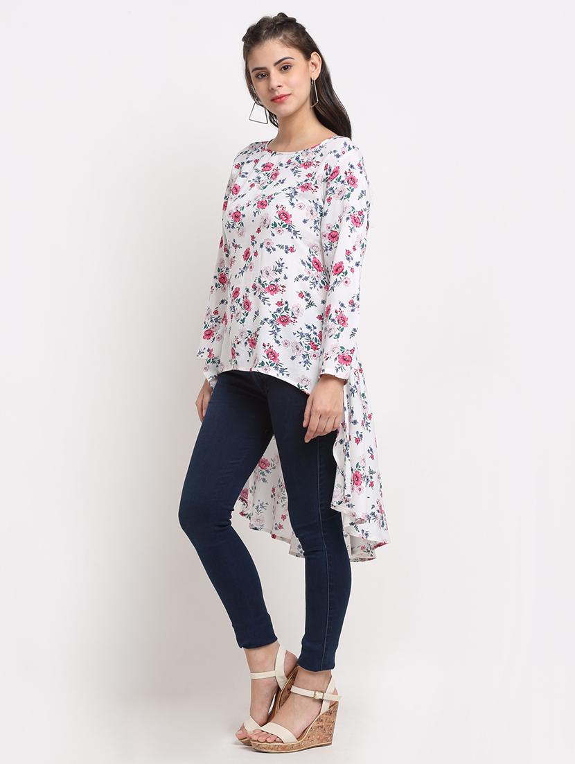 round neck printed high low tunic - 18016790 - Standard Image - 1