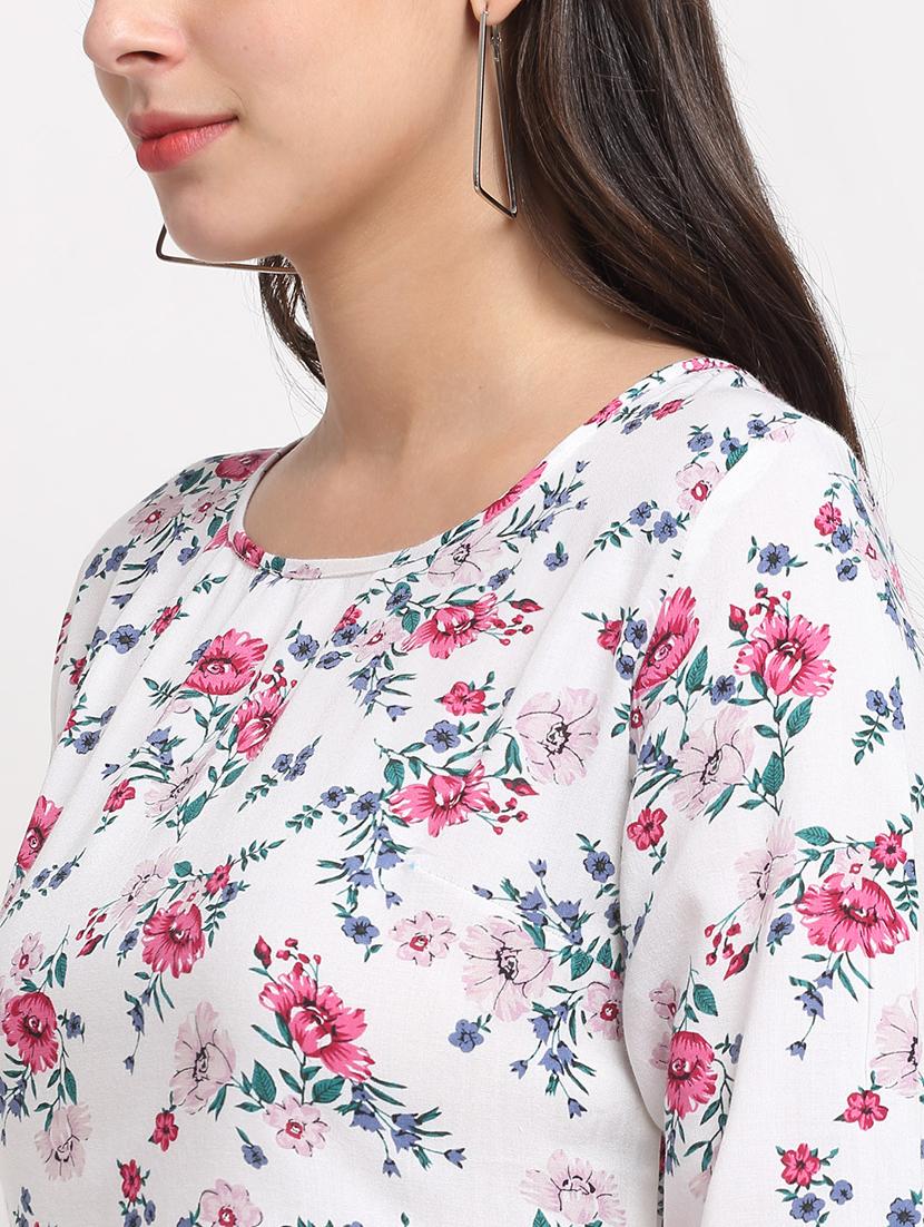 round neck printed high low tunic - 18016790 - Standard Image - 4