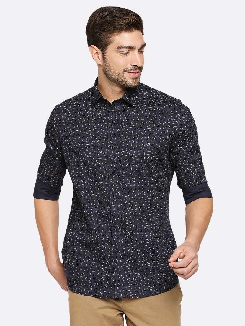 navy blue printed casual shirt