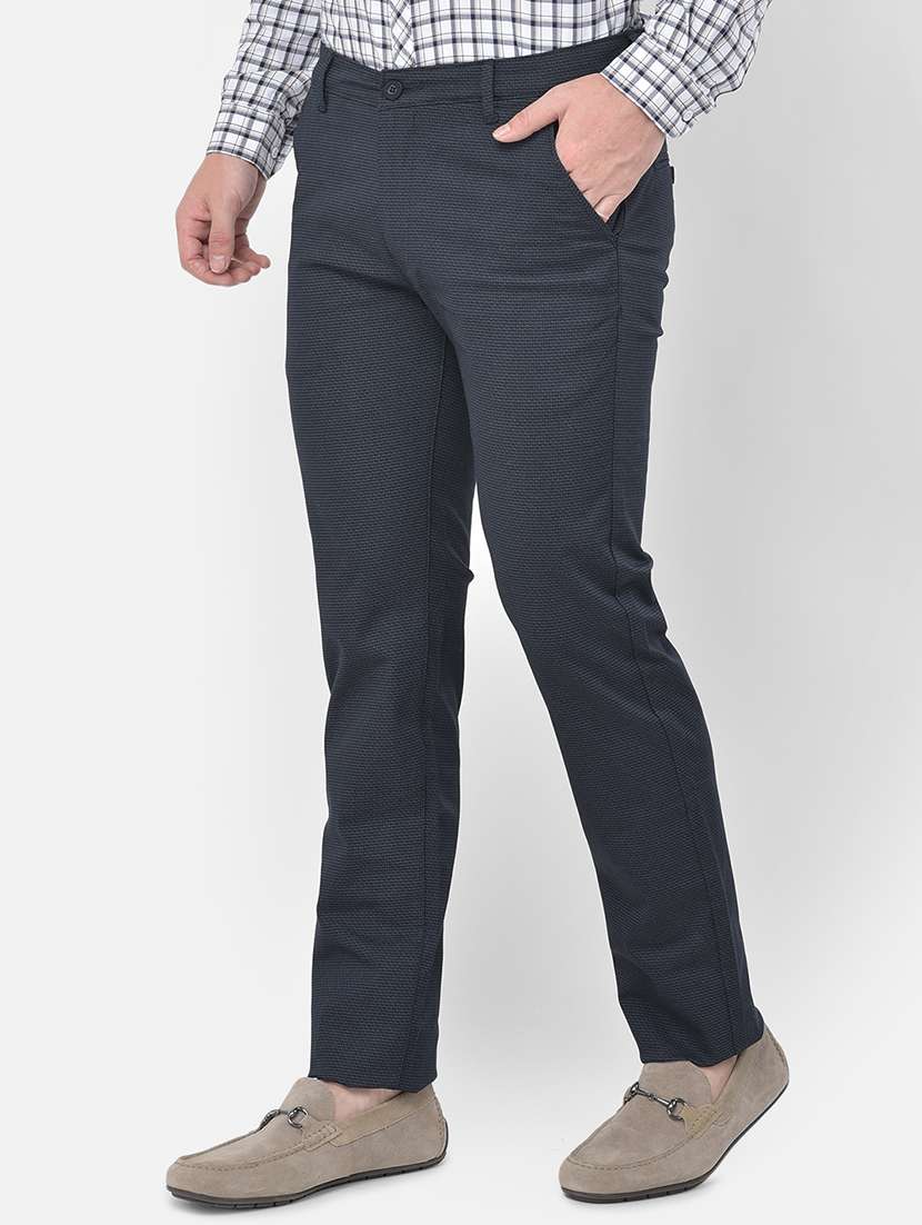 navy blue printed flat front casual trouser - 18017671 -  Standard Image - 1