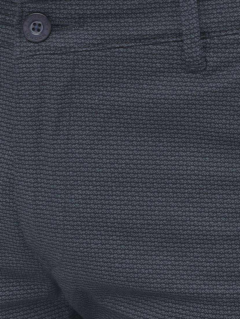 navy blue printed flat front casual trouser - 18017671 -  Standard Image - 4