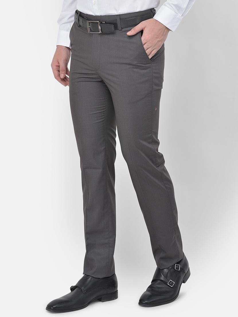 grey solid flat front trousers formal trouser - 18017682 -  Standard Image - 1