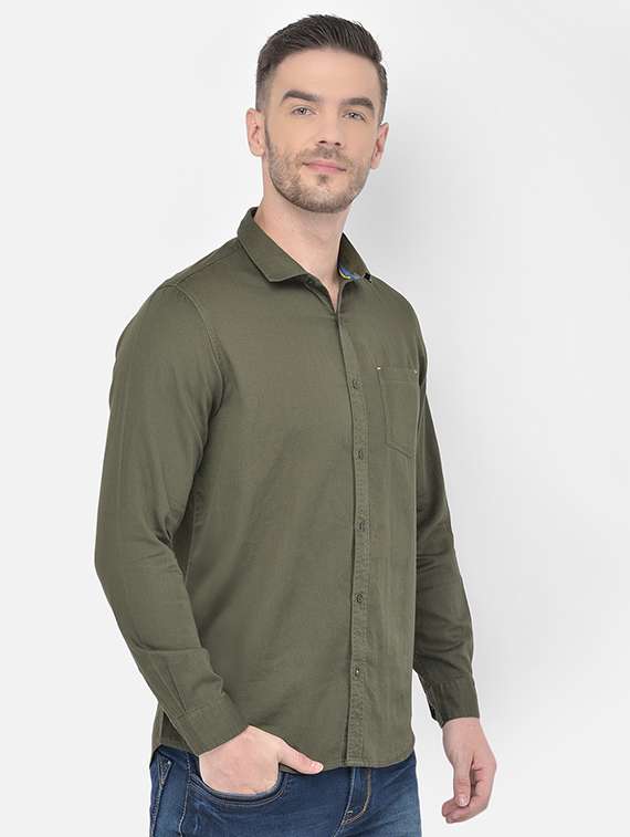 olive green solid casual shirt - 18017687 - Standard Image - 1