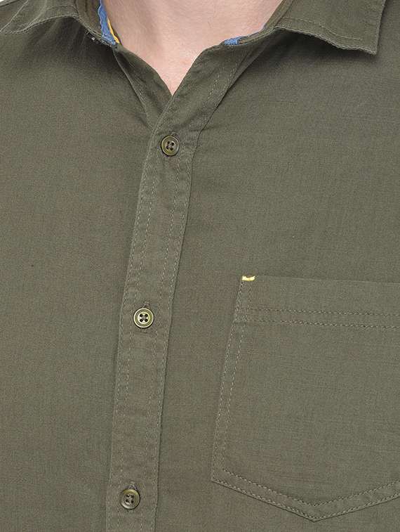 olive green solid casual shirt - 18017687 - Standard Image - 4