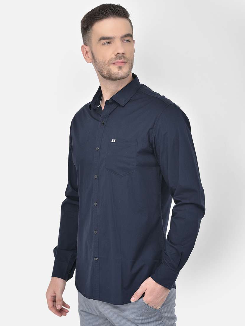 navy blue solid casual shirt - 18017693 -  Standard Image - 1