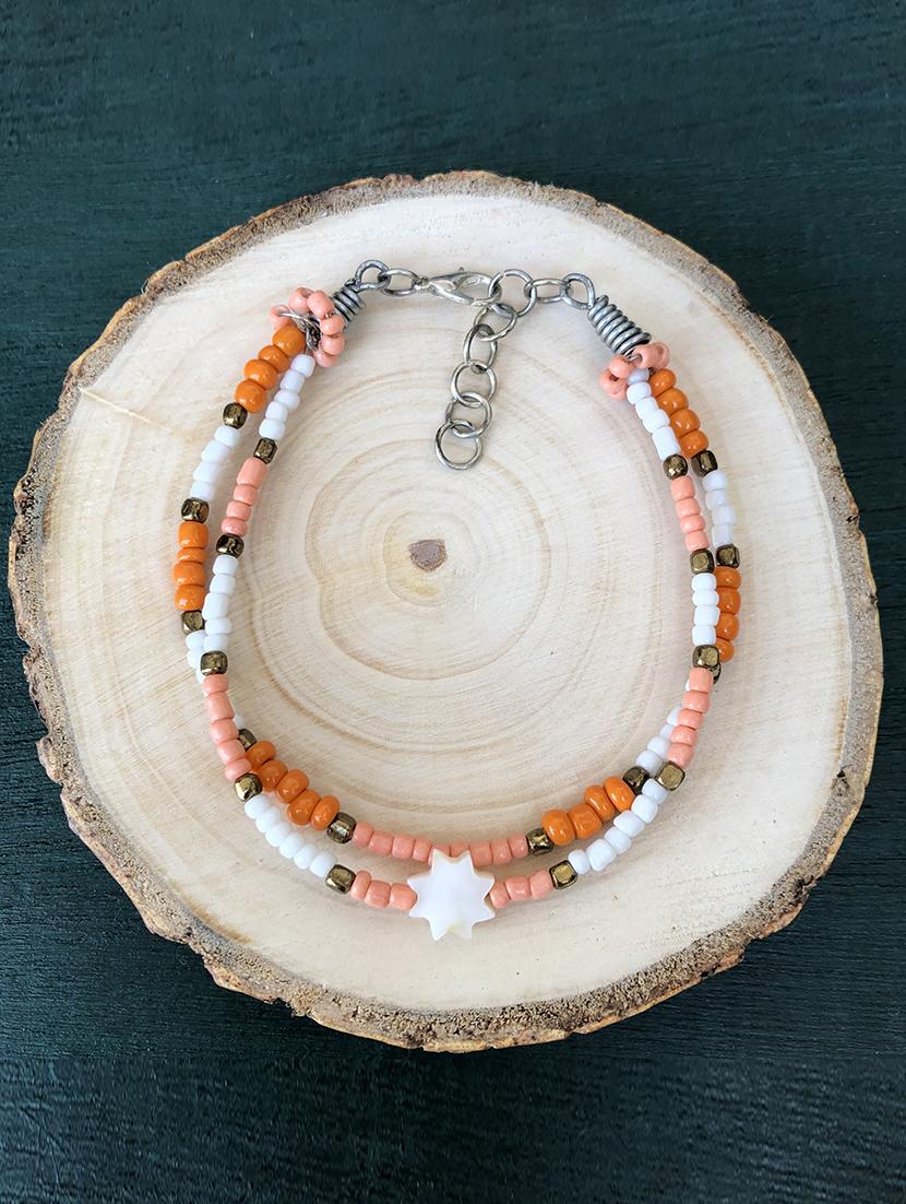 silver tone layered bracelet with white and orange beads - 18017859 - Zoom Image - 0