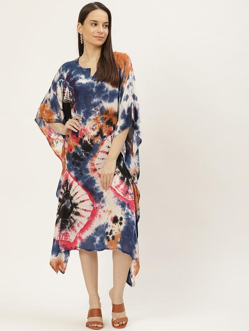 notch neck tie & dye kaftan dress - 18018415 - Standard Image - 0