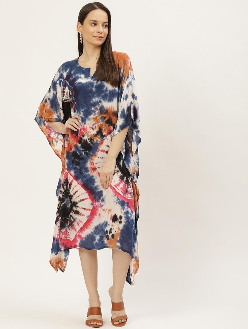 notch neck tie & dye kaftan dress 