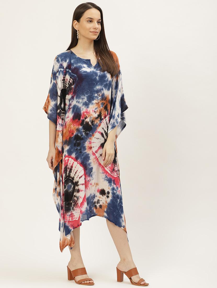 notch neck tie & dye kaftan dress - 18018415 - Standard Image - 1