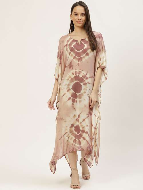 notch neck tie & dye kaftan dress - 18018416 - Standard Image - 0