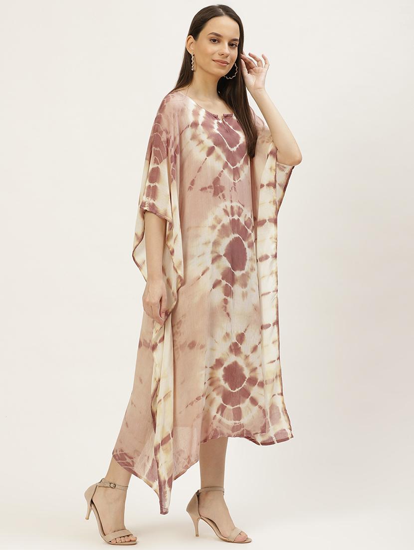 notch neck tie & dye kaftan dress - 18018416 - Standard Image - 1