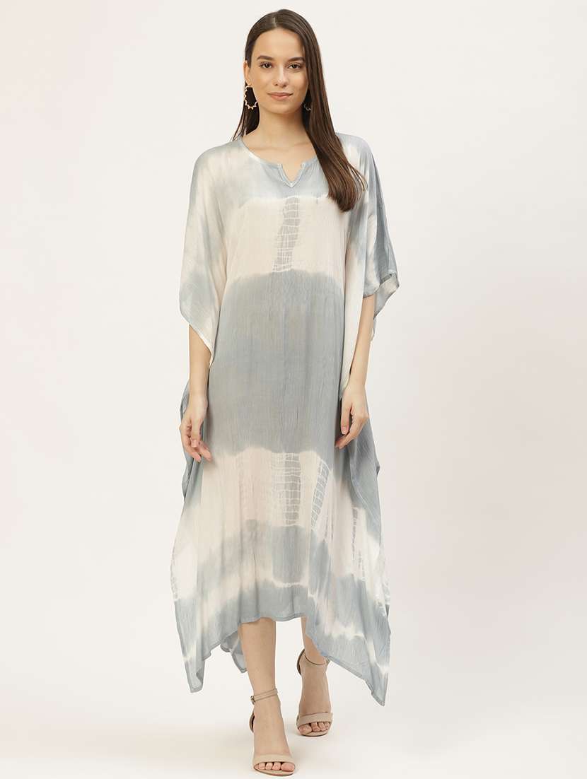 notch neck tie & dye kaftan dress 