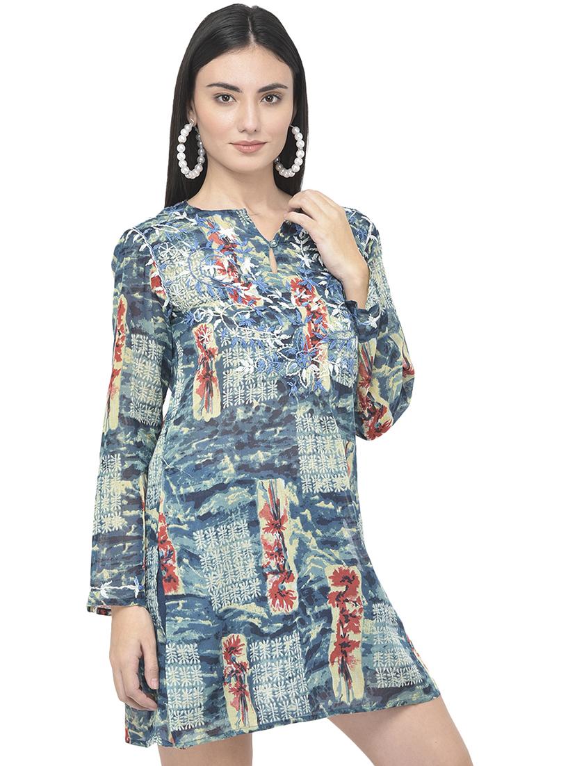 key hole neck printed tunic - 18018459 - Standard Image - 1