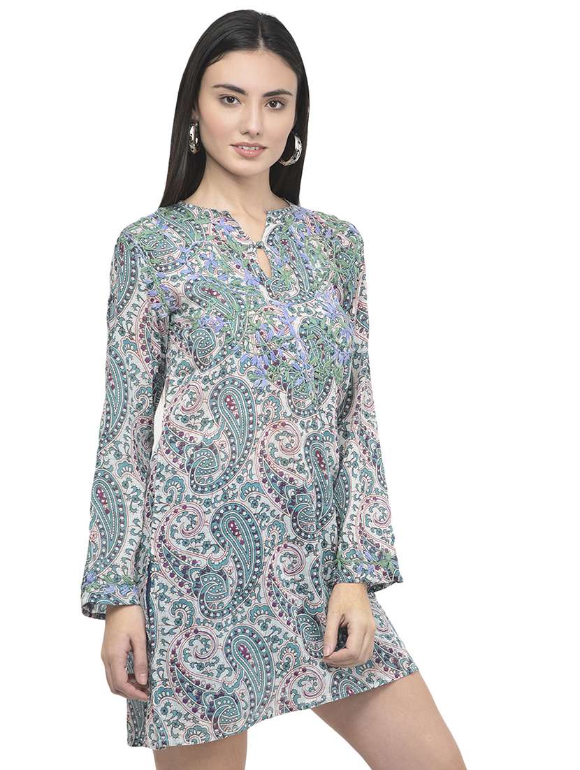 key hole neck printed tunic - 18018464 -  Standard Image - 1