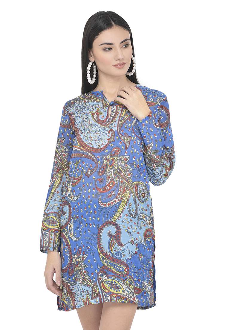 key hole neck printed tunic