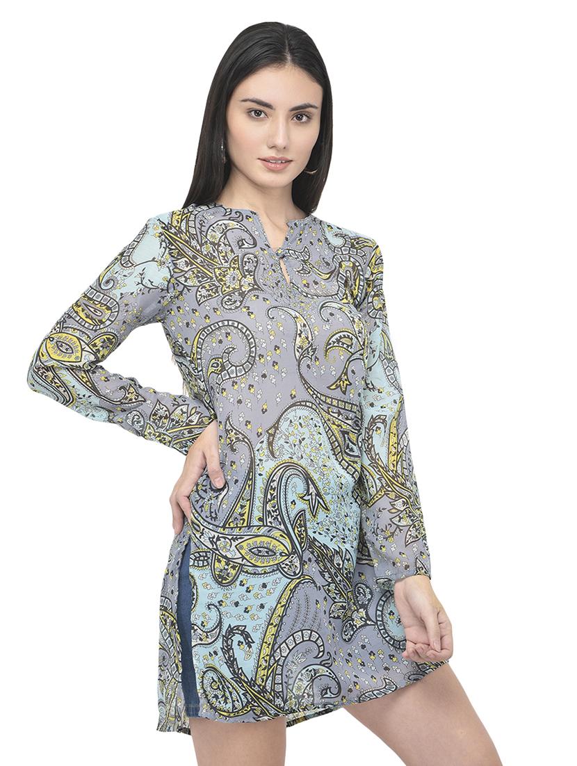 key hole neck printed tunic - 18018467 -  Standard Image - 1