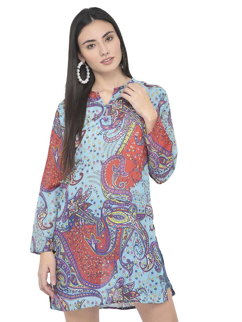 key hole neck printed tunic