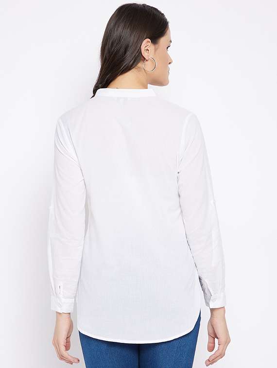 Roll Up Sleeved High Low Shirt