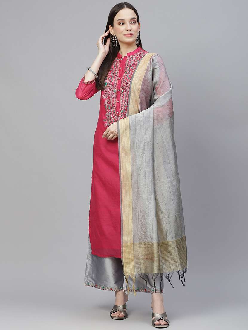pink chanderi suit  set