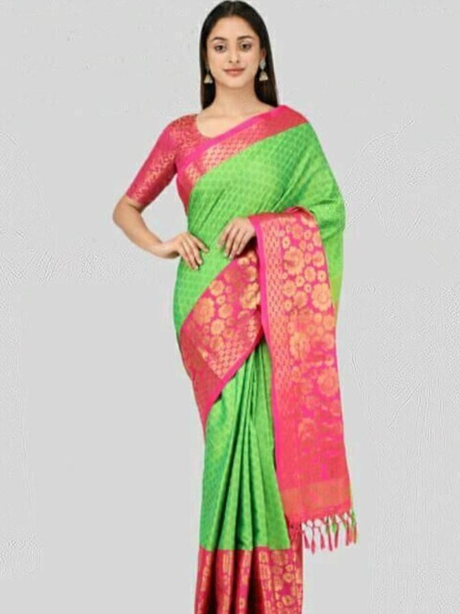 green cotton saree - 18019137 -  Standard Image - 1
