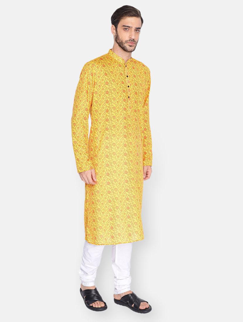 yellow printed long kurta - 18019552 - Standard Image - 1
