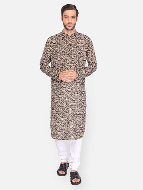 brown printed long kurta - 18019555 - Standard Image - 0