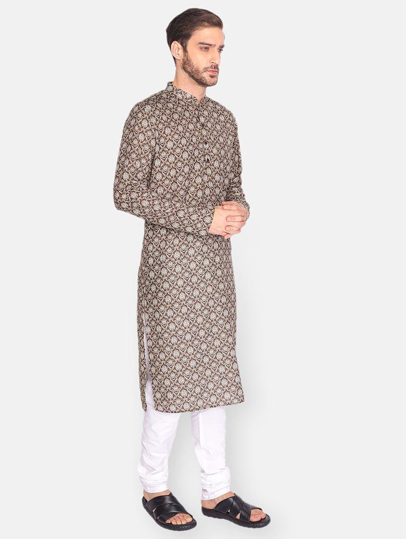 brown printed long kurta - 18019555 -  Standard Image - 1