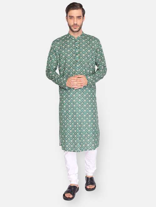 green printed long kurta - 18019556 - Standard Image - 0