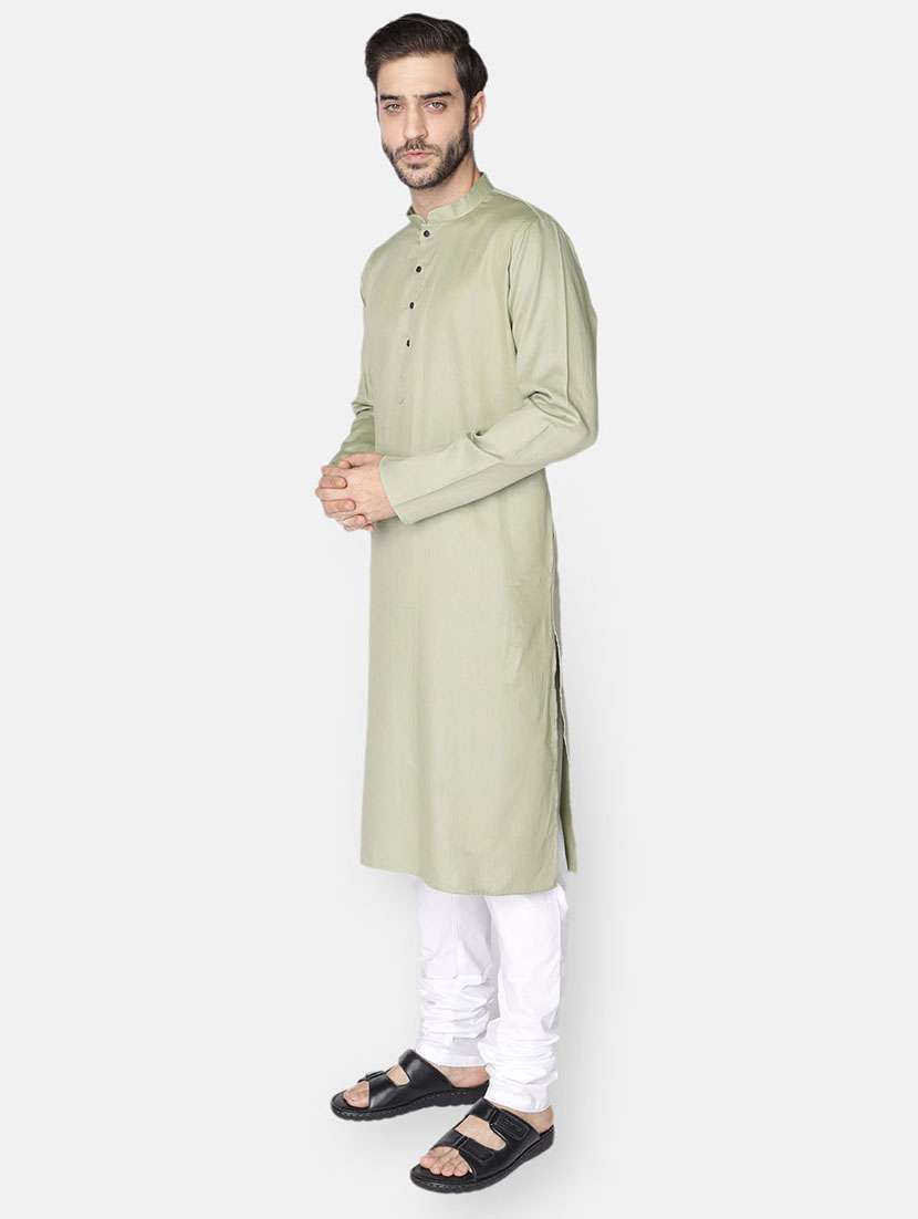 olive green solid long kurta - 18019560 -  Standard Image - 1