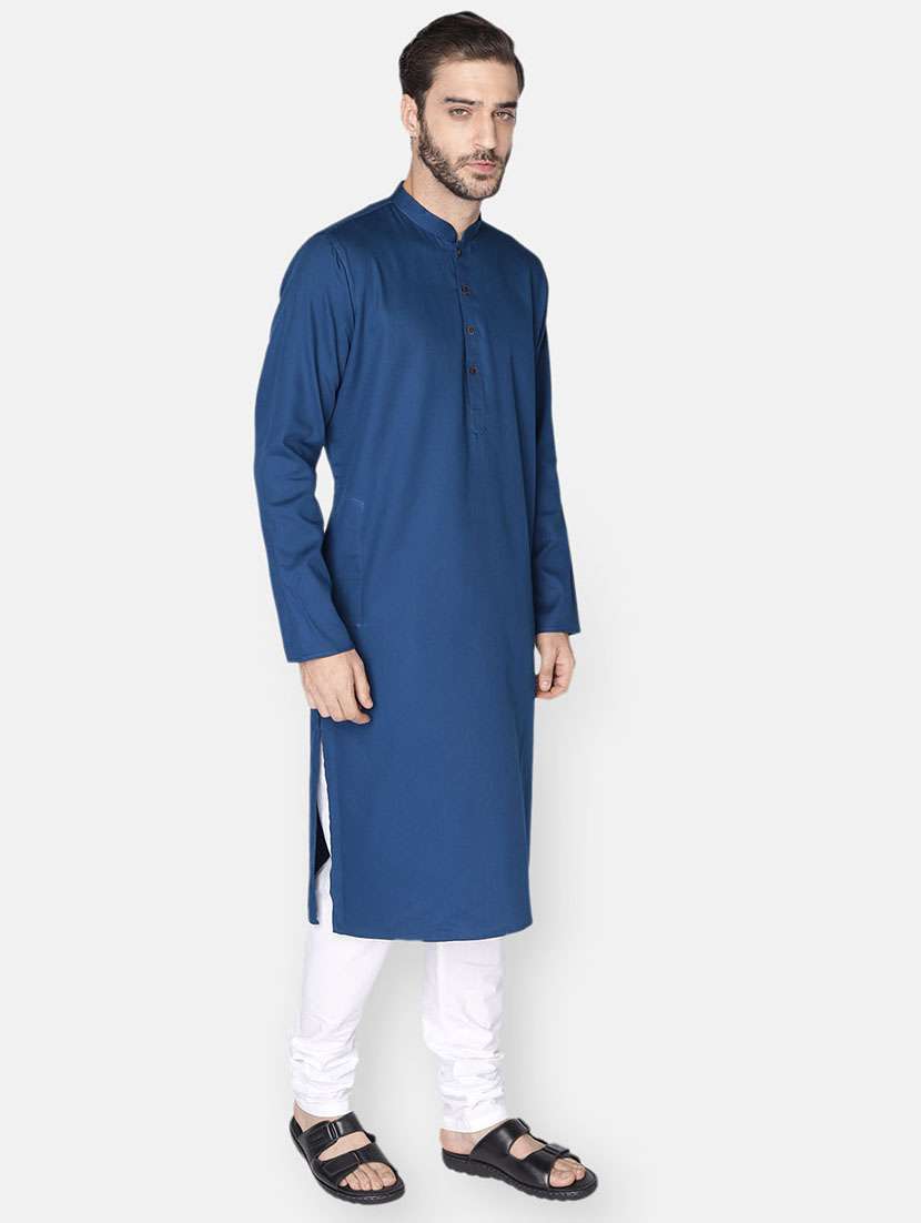 blue solid long kurta - 18019562 - Standard Image - 1