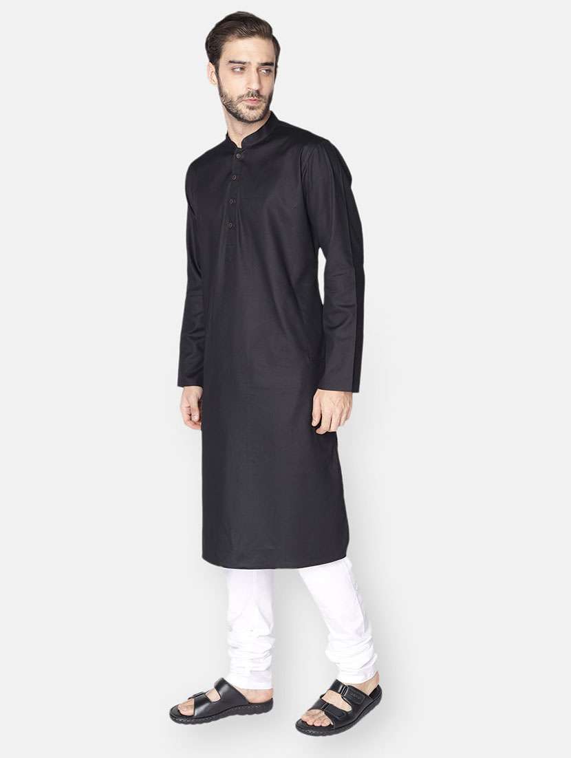 black solid long kurta - 18019566 -  Standard Image - 1