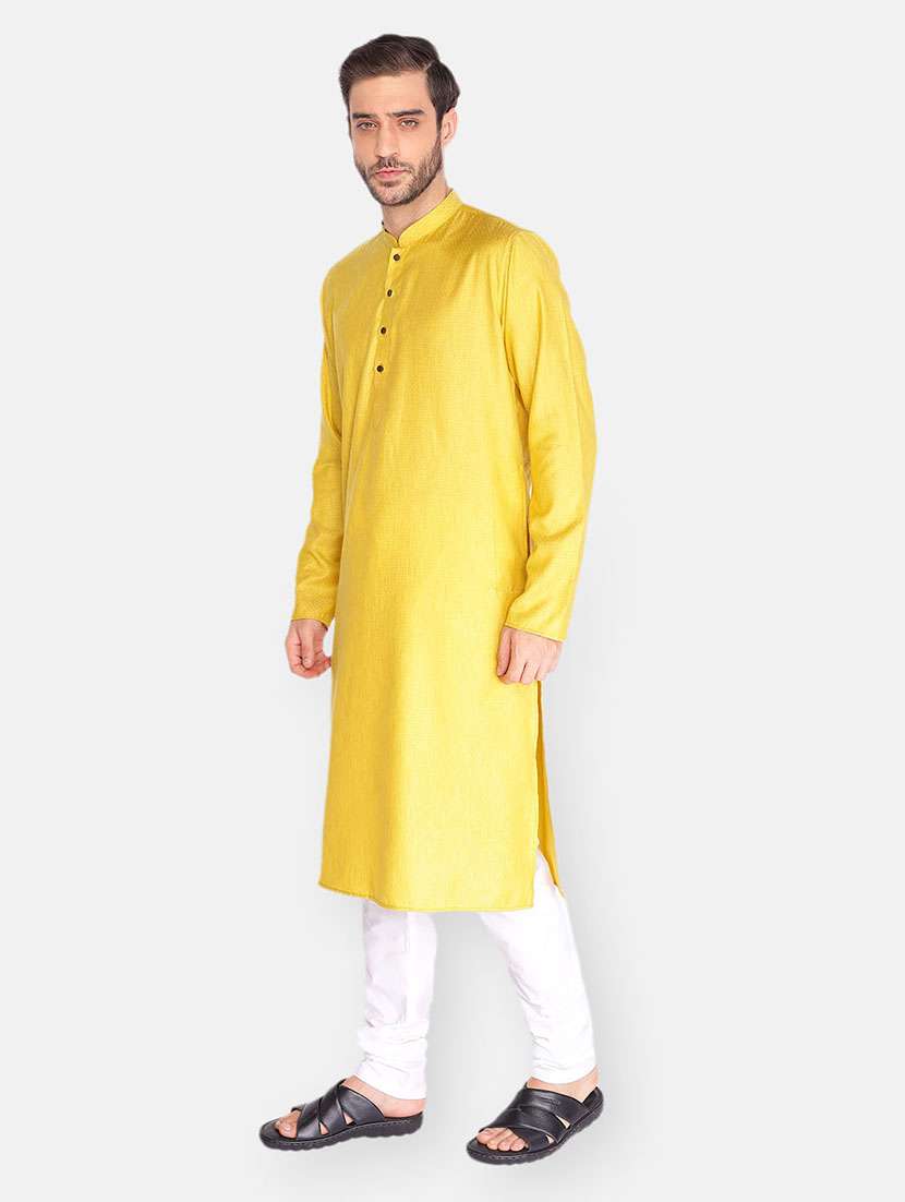 mustard self design long kurta - 18019570 -  Standard Image - 1