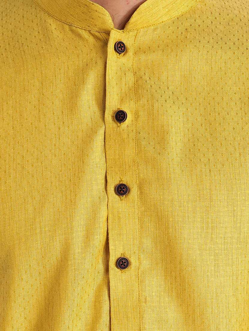 mustard self design long kurta - 18019570 - Standard Image - 4