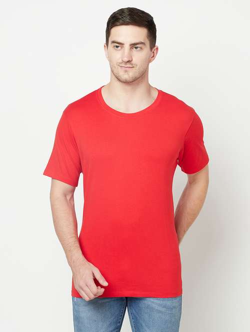 red round neck solid t-shirt 