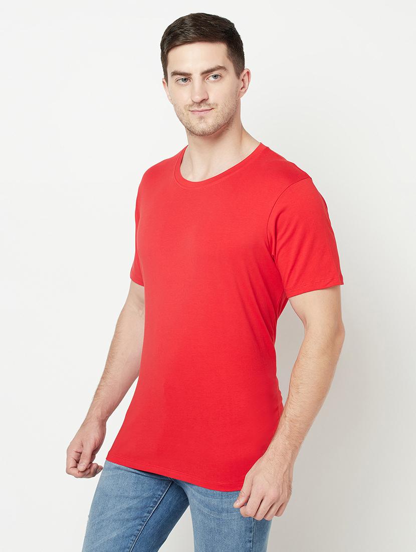 red round neck solid t-shirt  - 18020088 -  Standard Image - 1