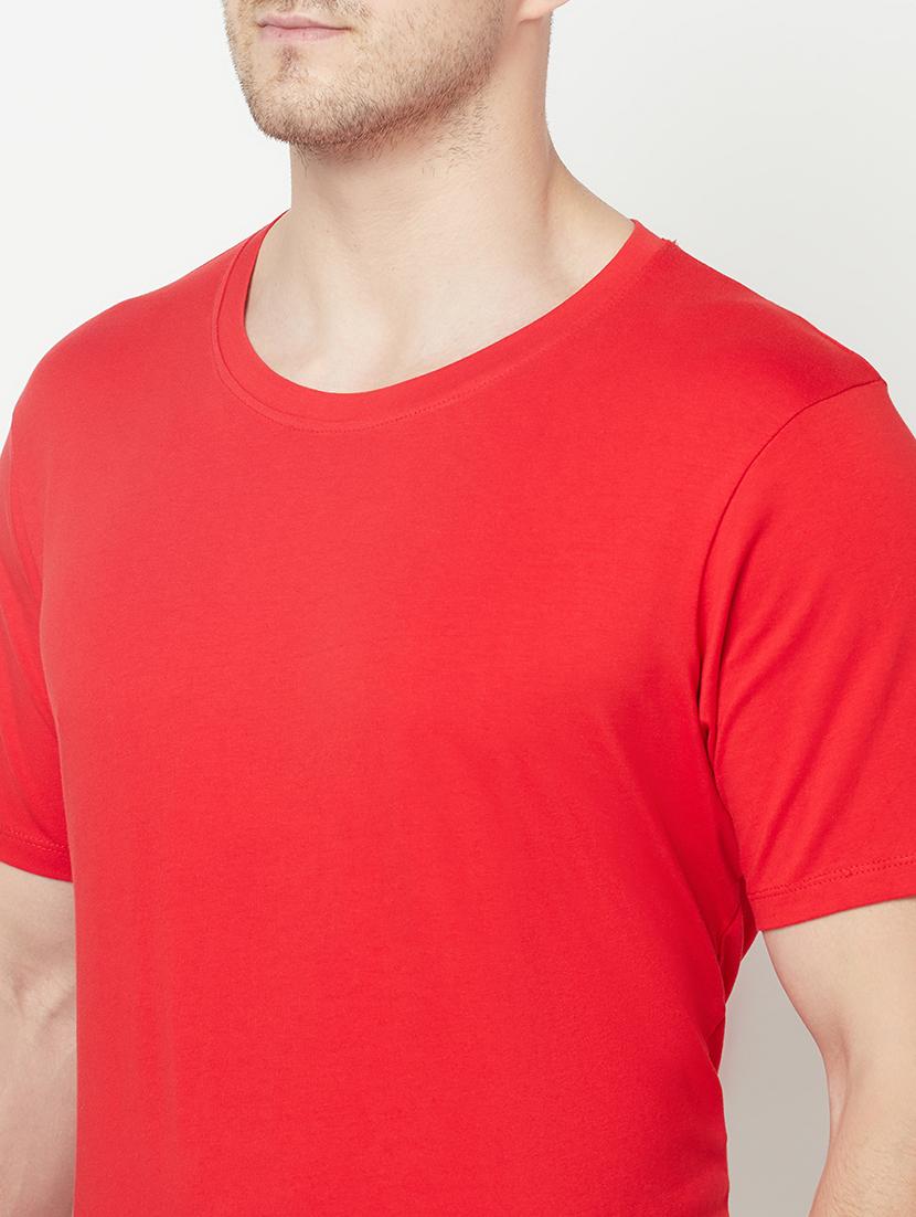 red round neck solid t-shirt - 18020088 - Standard Image - 4