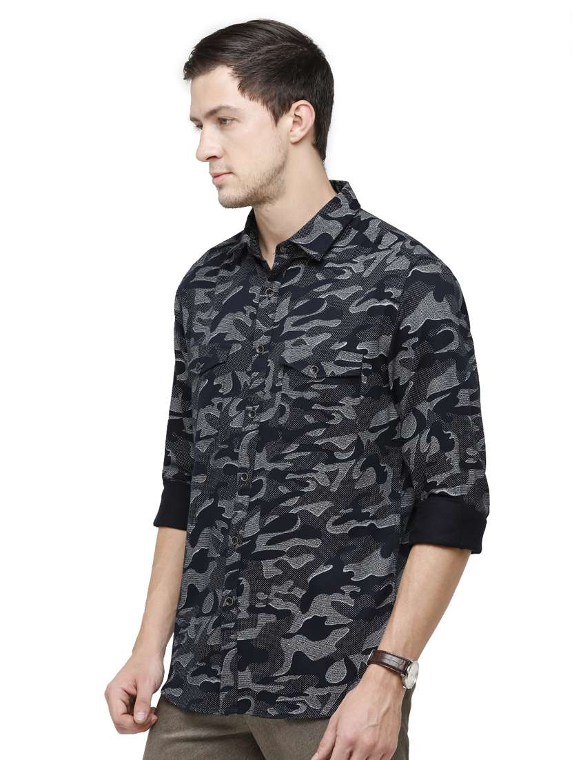 navy blue camouflage casual shirt - 18020262 -  Standard Image - 1