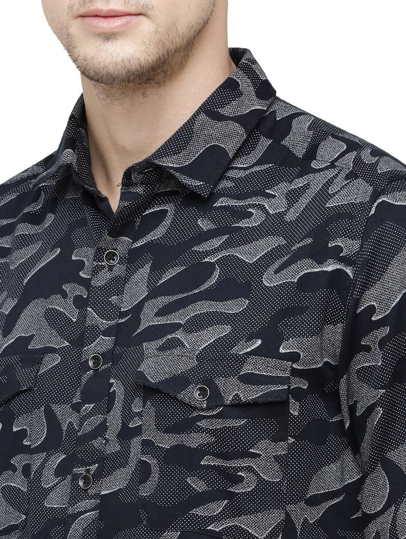 navy blue camouflage casual shirt - 18020262 -  Standard Image - 4