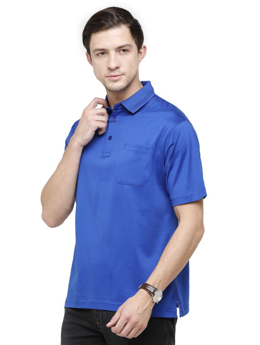 blue solid polo t-shirt - 18020323 -  Standard Image - 1