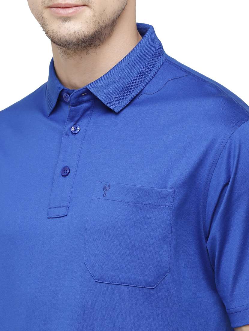 blue solid polo t-shirt - 18020323 -  Standard Image - 4