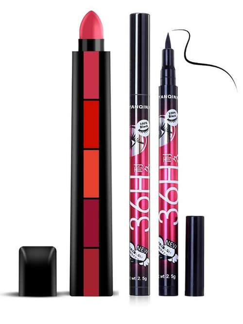 favon pack of 5in1 multicolor lipstick and 36h waterproof longstay black eyeliner - 18020925 -  Standard Image - 0