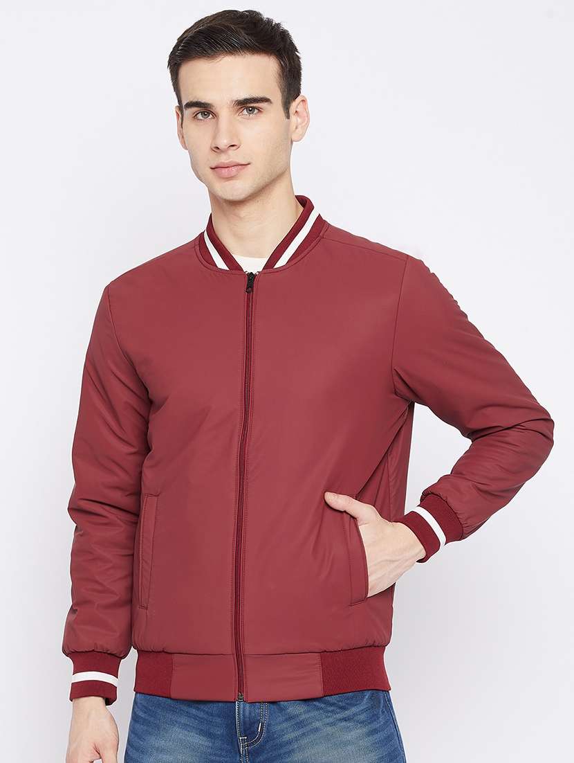 maroon solid bomber jacket
