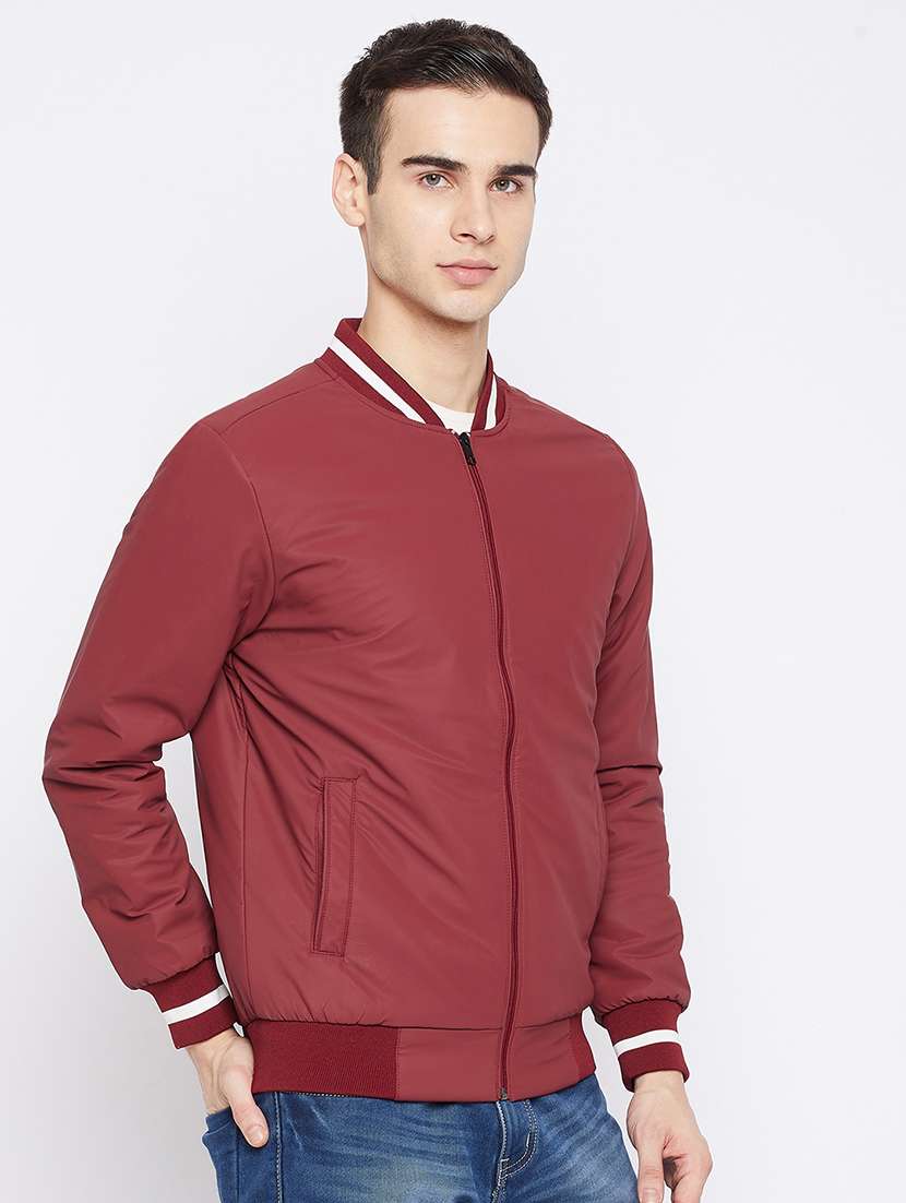 maroon solid bomber jacket - 18021097 - Standard Image - 1