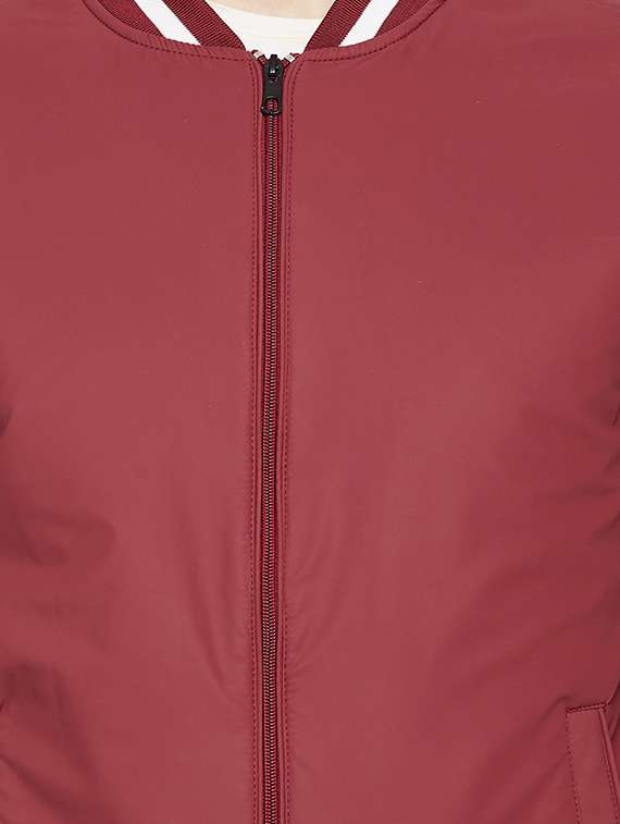 maroon solid bomber jacket - 18021097 - Standard Image - 4
