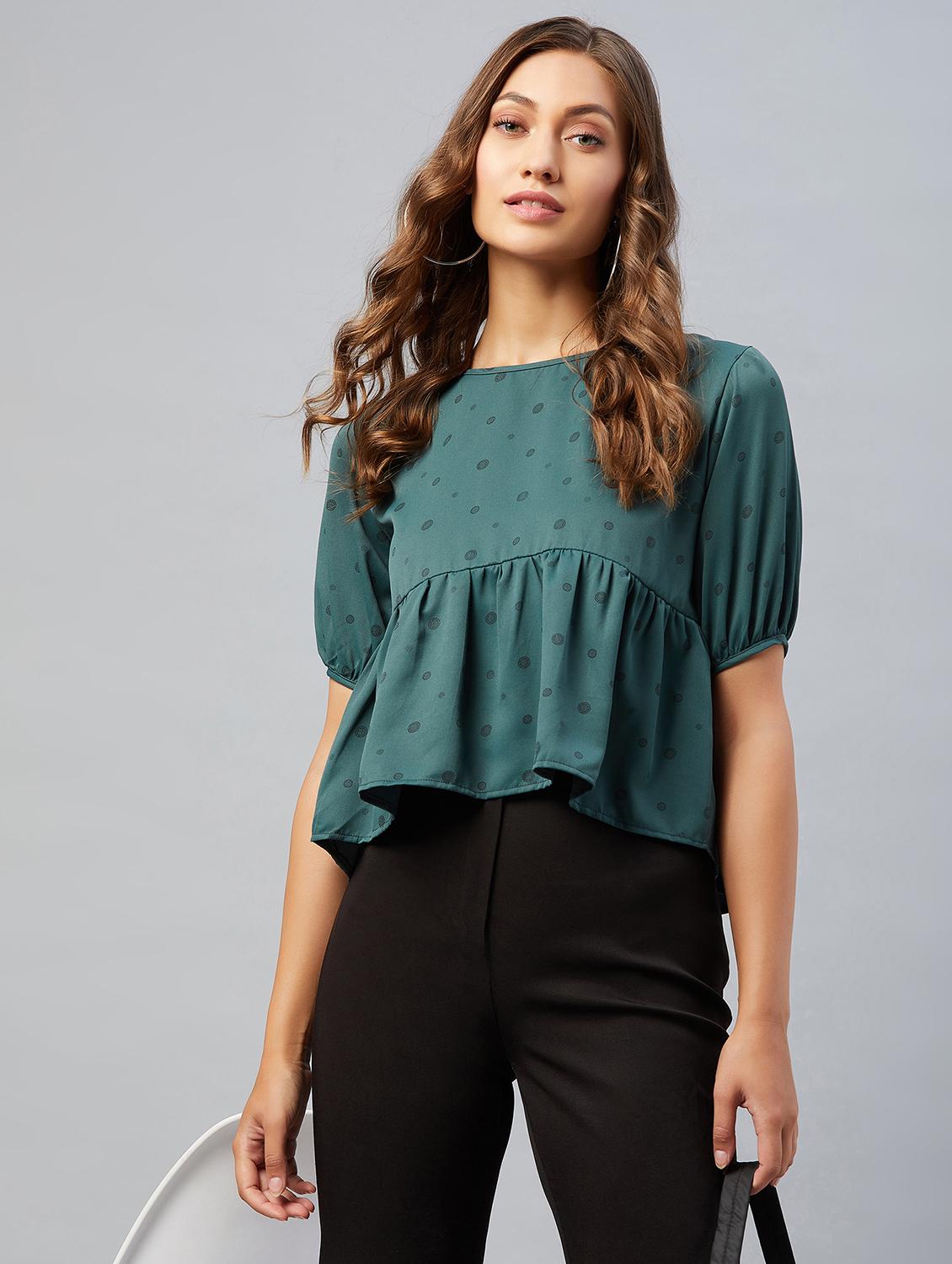 women's peplum round neck top - 18021285 -  Standard Image - 1