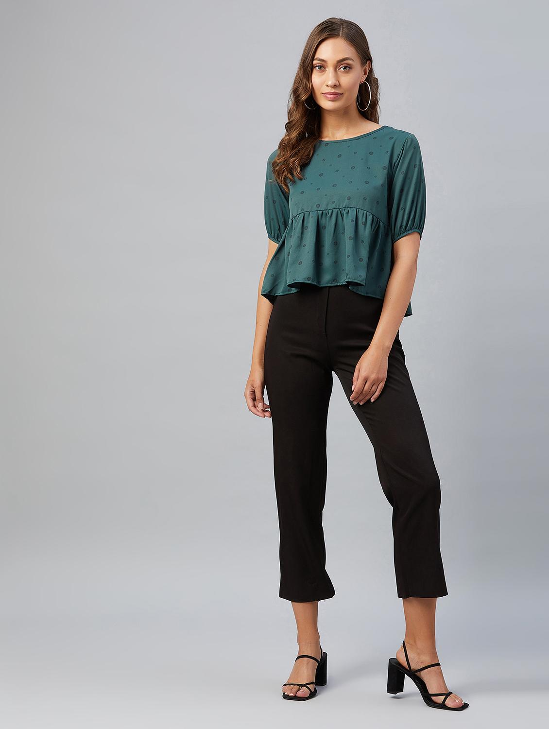 women's peplum round neck top - 18021285 - Standard Image - 4